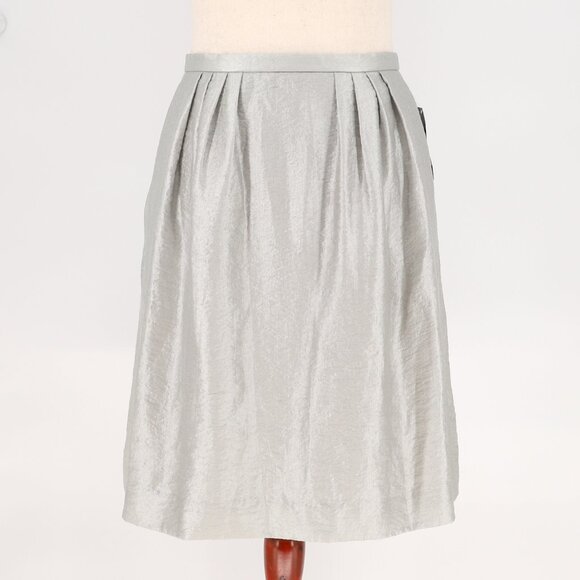 NWT CARMEN MARC VALVO COLLECTION Jacquard Metallic A-Line Skirt Silver Size 12 - Picture 1 of 7
